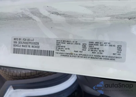 2023 Ram Promaster 2500 High Roof 159 Wb from USA, damaged, VIN 3C6LRVDG7PE535228